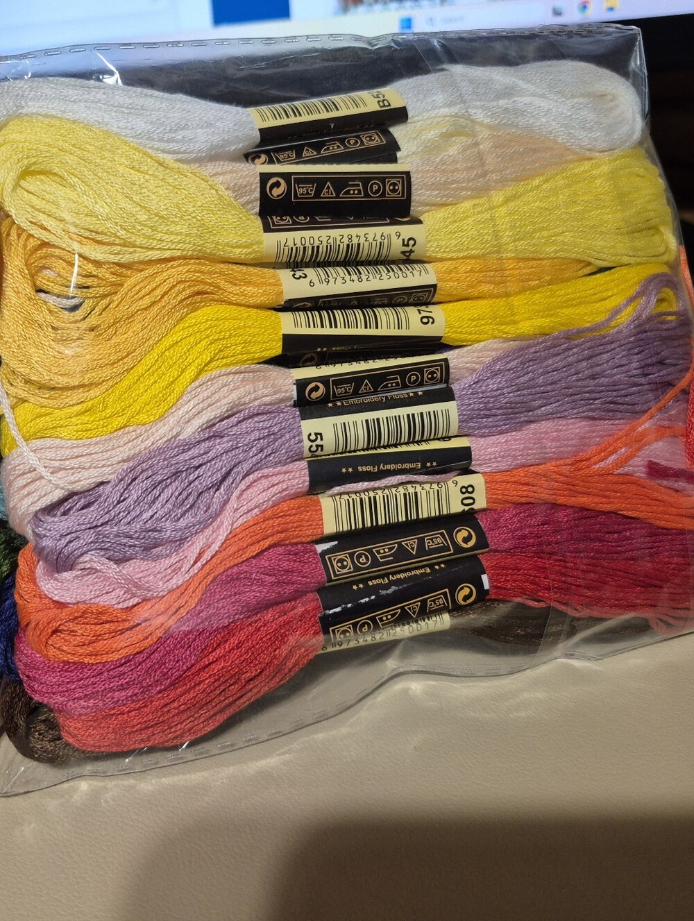 24 Embroidery Floss Set - Yellow, Pink, Purple, Orange, White, Others As Shown.